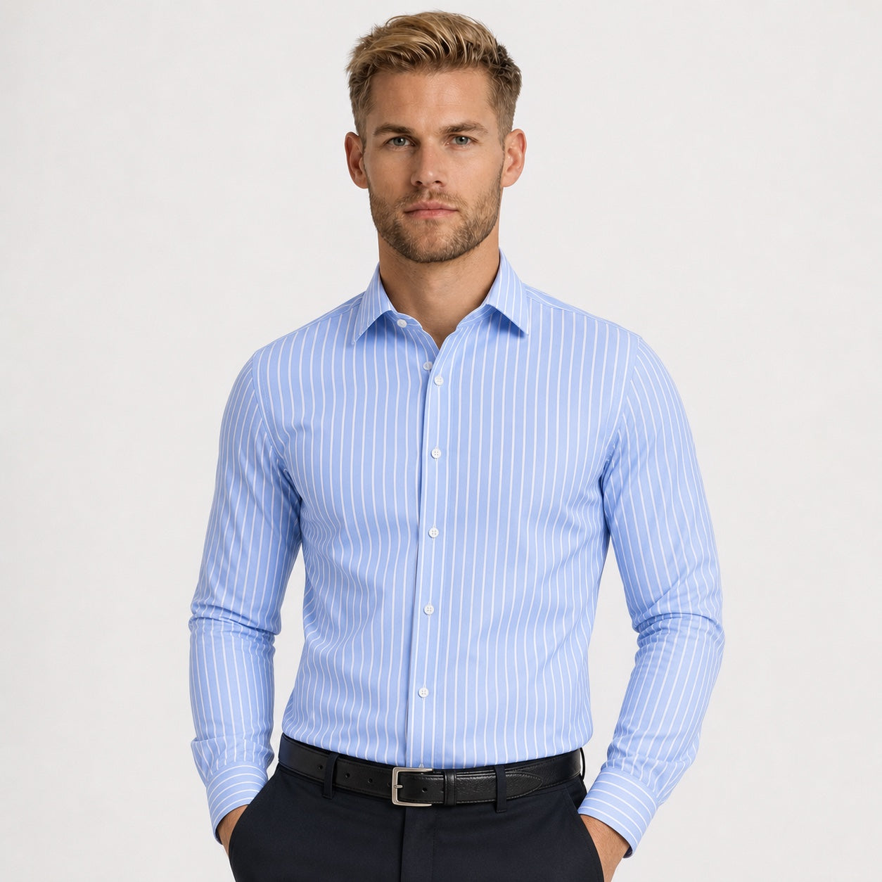 Men's Pinstripe Shirt Long-Sleeve Slim Fit