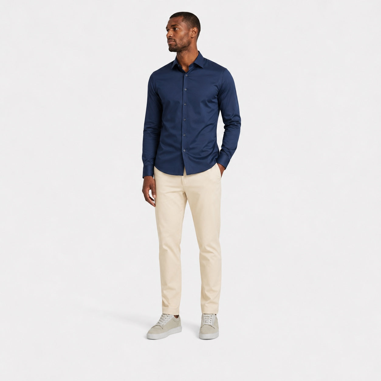 Men's Long-Sleeve Dress Shirt Spread Collar Slim-Fit