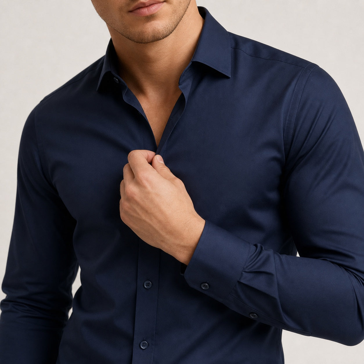 Men's Long-Sleeve Dress Shirt Spread Collar Slim-Fit