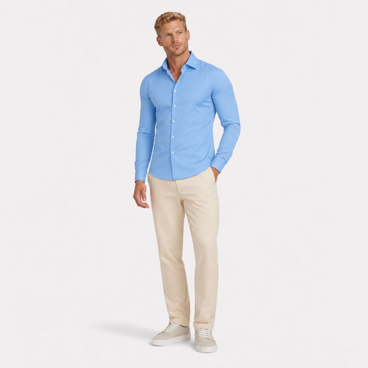 Men's Long-Sleeve Dress Shirt Spread Collar Slim-Fit