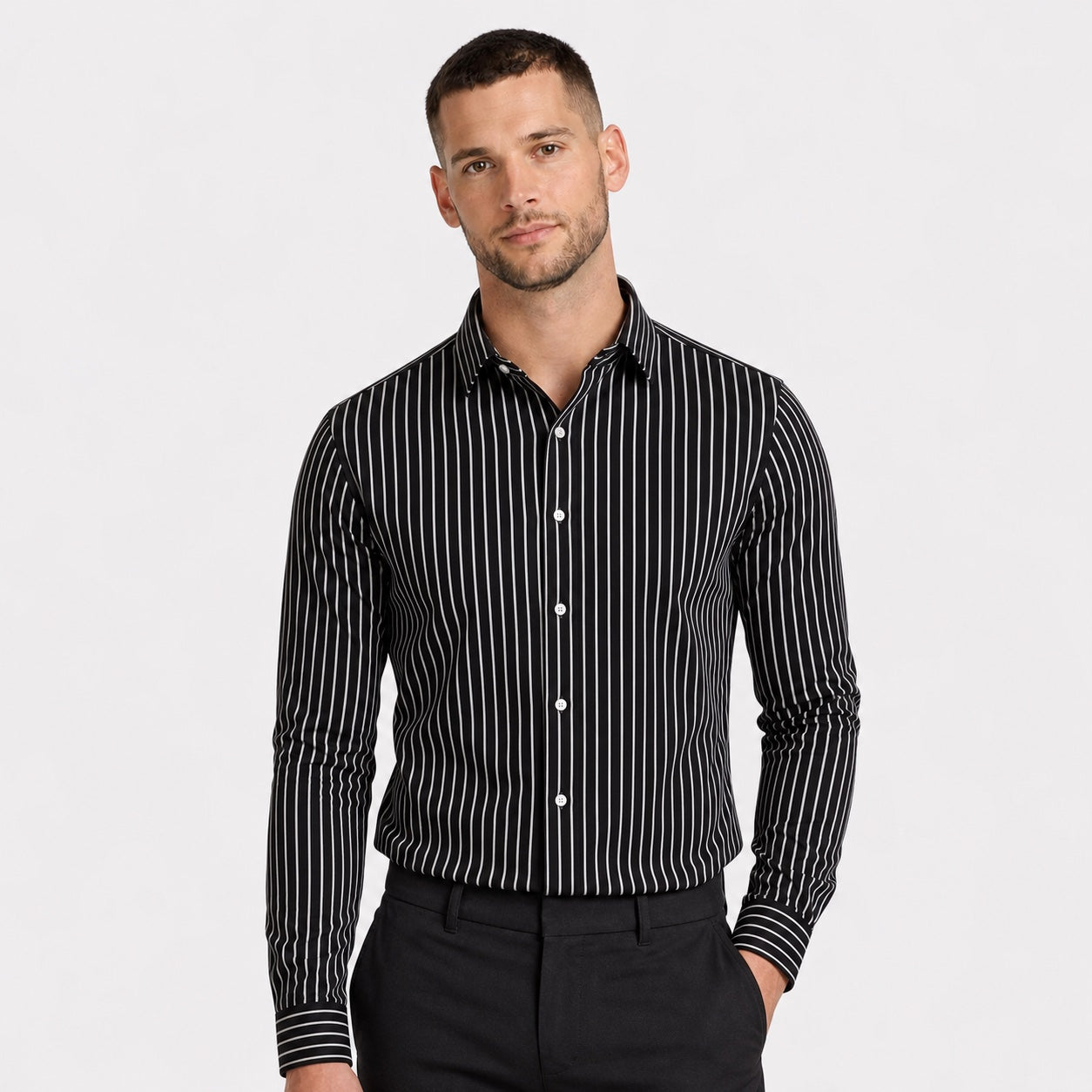 Men's Pinstripe Shirt Long-Sleeve Slim Fit