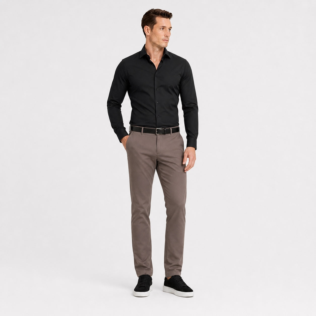 Men's Long-Sleeve Dress Shirt Spread Collar Slim-Fit