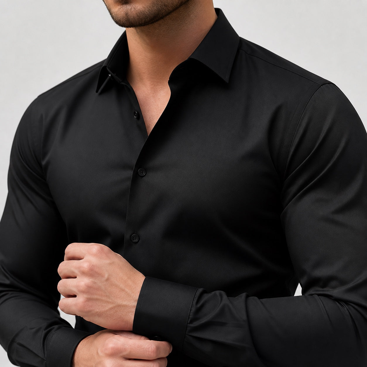 Men's Long-Sleeve Dress Shirt Spread Collar Slim-Fit
