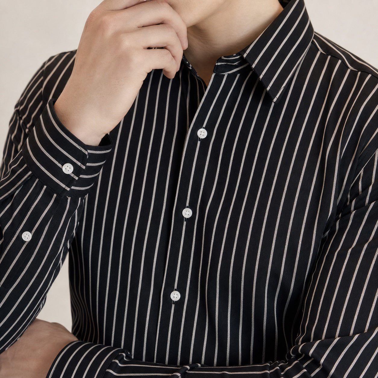 Men's Pinstripe Shirt Long-Sleeve Slim Fit