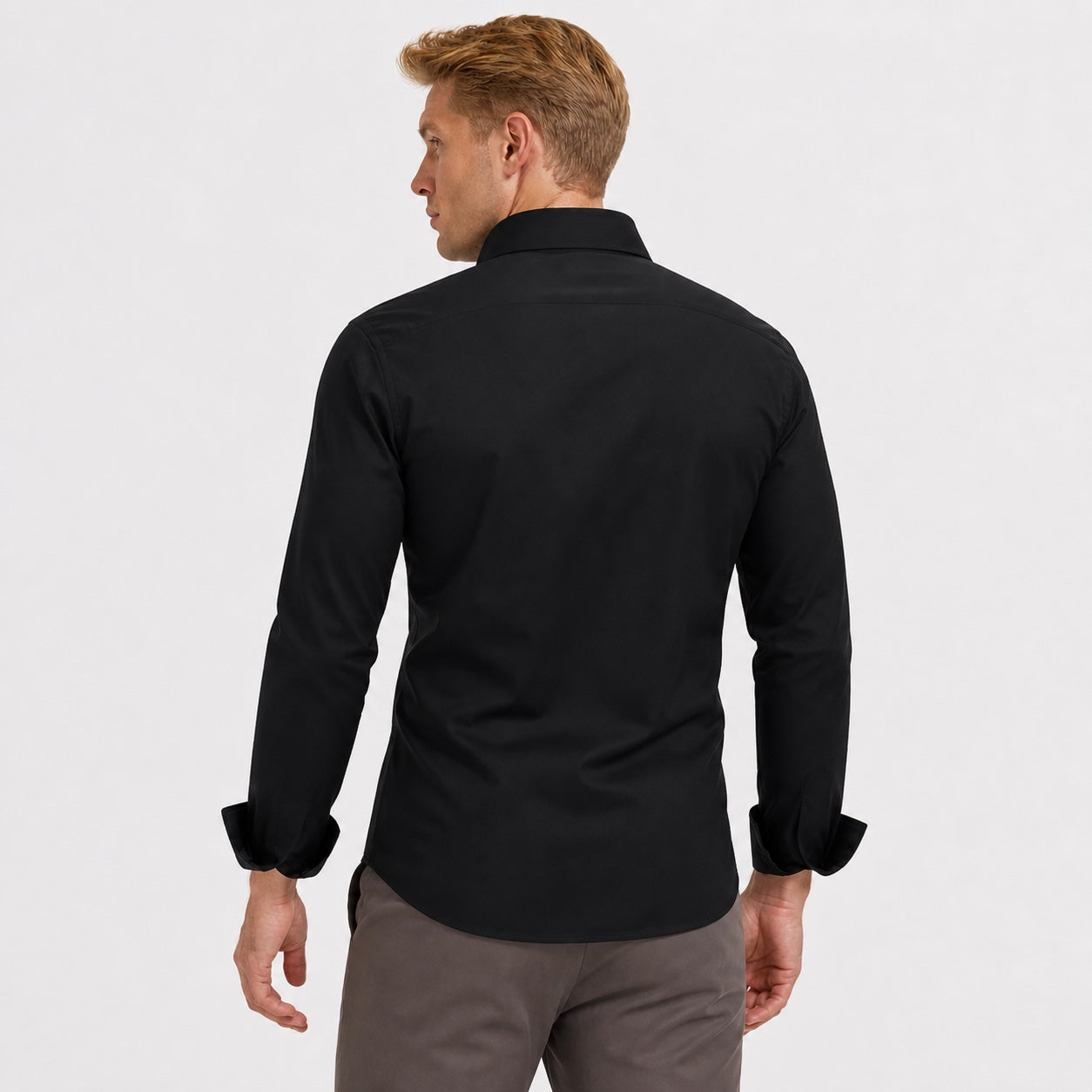 Men's Long-Sleeve Dress Shirt Spread Collar Slim-Fit
