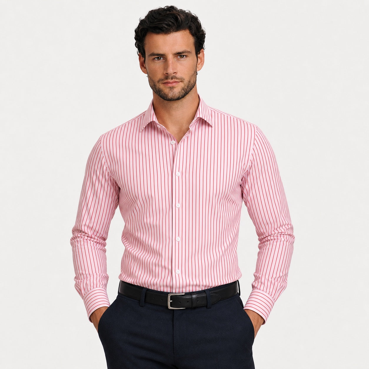 Men's Pinstripe Shirt Long-Sleeve Slim Fit