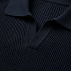 Men's Knit Polo Ribbed Long Sleeve Open Collar Regular Fit