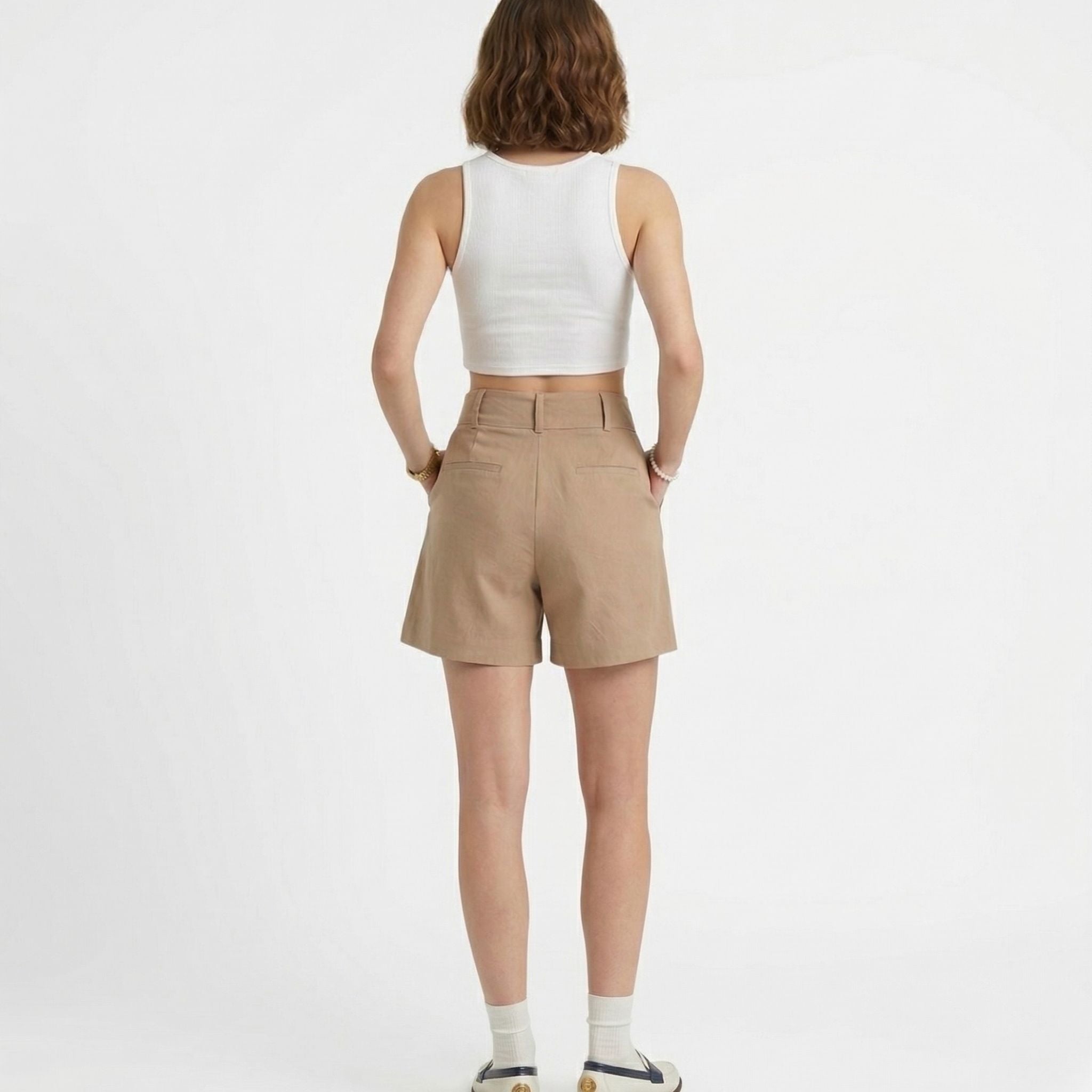 Women's High-Waist Shorts Double-Pleat Relaxed Fit