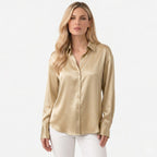 Women's Satin Blouse Long Sleeve Button-Down Point Collar Relaxed Fit