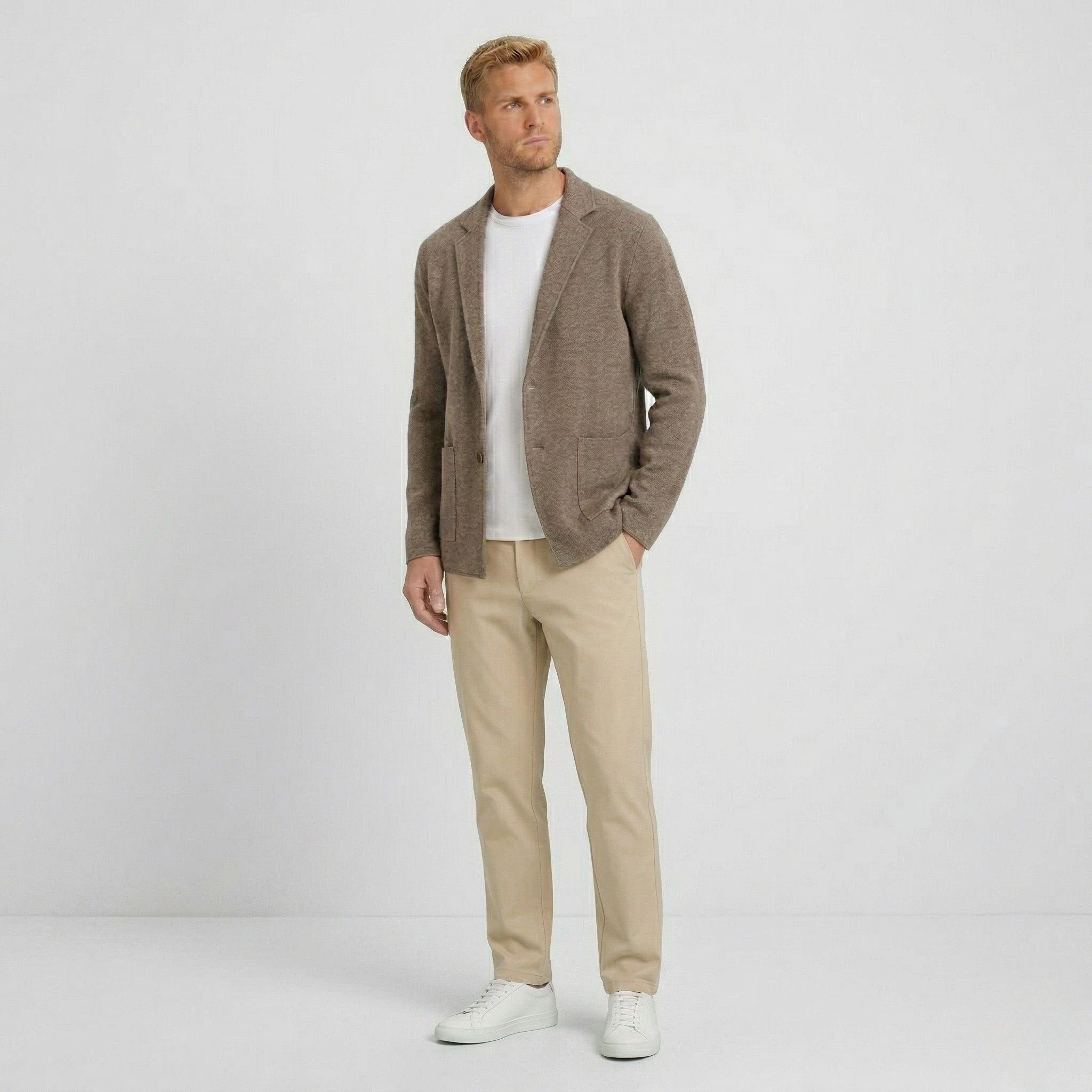 Men's Knitted Cardigan Notch Lapel Single-Button Blazer Regular Fit