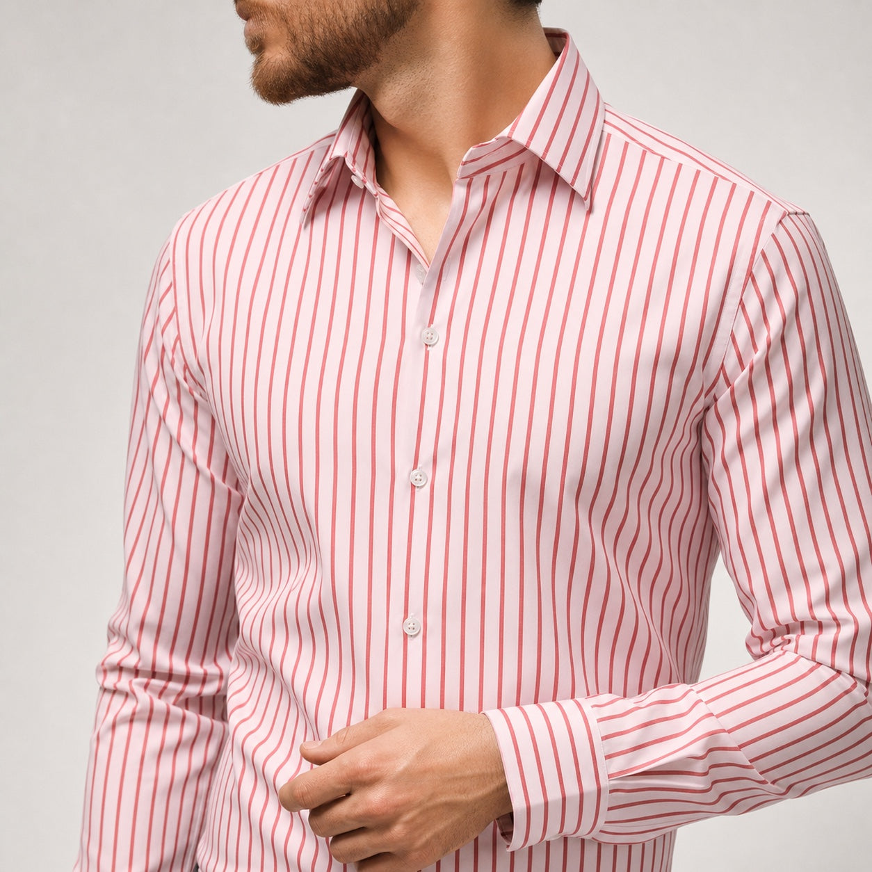 Men's Pinstripe Shirt Long-Sleeve Slim Fit