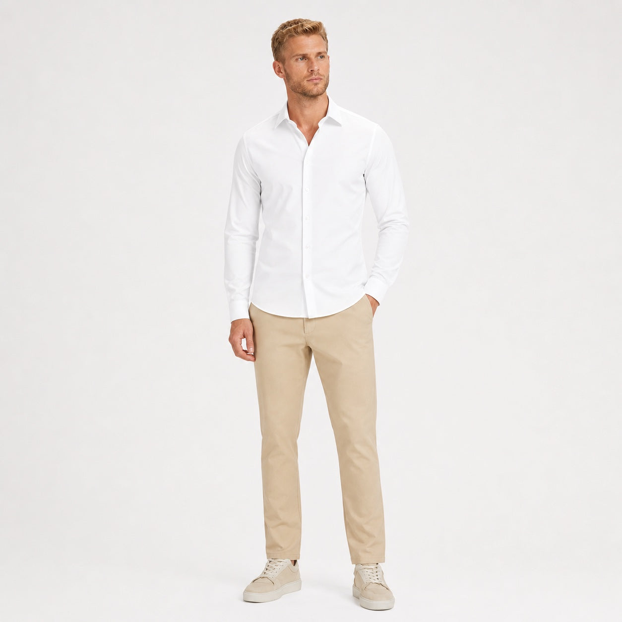 Men's Long-Sleeve Dress Shirt Spread Collar Slim-Fit