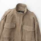 Women's Faux Suede Bomber Jacket Chest Flap Pockets Relaxed Fit