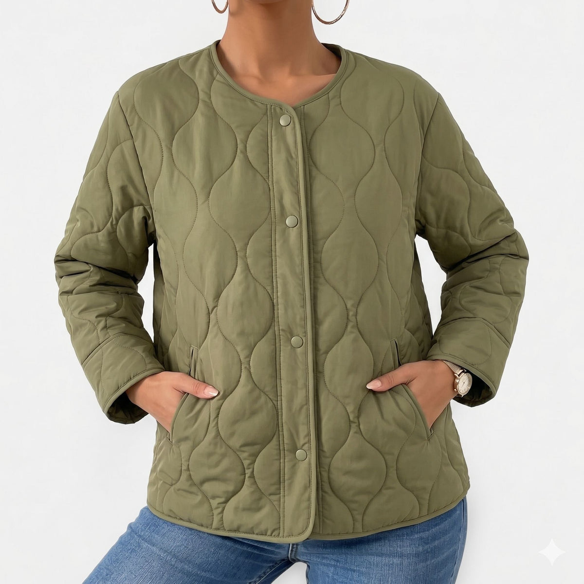 Women's Quilted Jacket Snap-Button Relaxed Fit