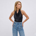 Women's Satin Top Halterneck Cowl Neck Backless