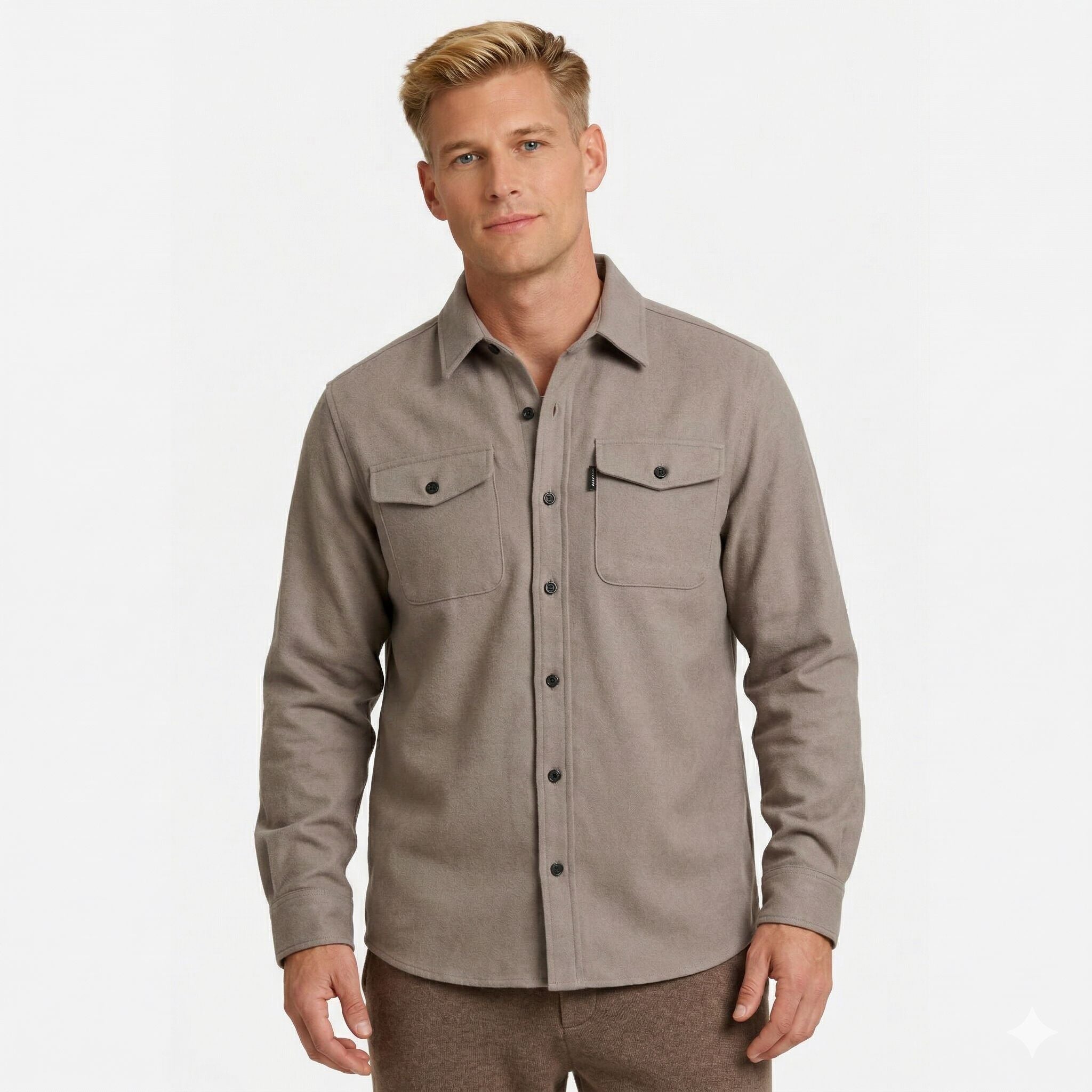 Men's Long Sleeve Overshirt Snap-Button Regular Fit