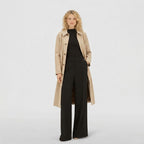 Women's Trench Coat Single-Breasted Longline with Pointed Collar Tailored Fit