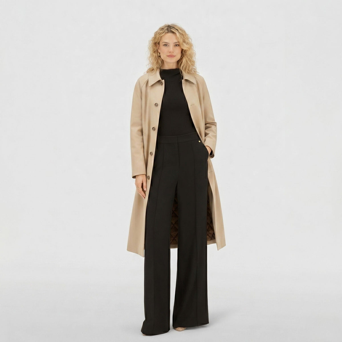 Women's Trench Coat Single-Breasted Longline with Pointed Collar Tailored Fit