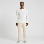 Men's Ribbed Knit Henley Top Long Sleeves Slim Fit