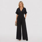Women's Wrap Jumpsuit V-Neck Batwing Sleeve Wide Leg Relaxed Fit