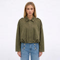 Women's Faux Suede Bomber Jacket Point Collar Oversized Fit