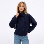 Women's Wool-Textured Coat Jacket Single-Breasted Funnel Neck