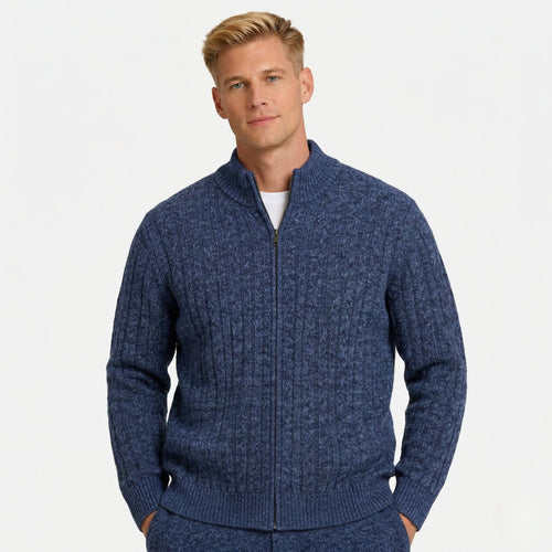 Men's Knit Jumper Cardigan Full-Zip Cable Regular Fit
