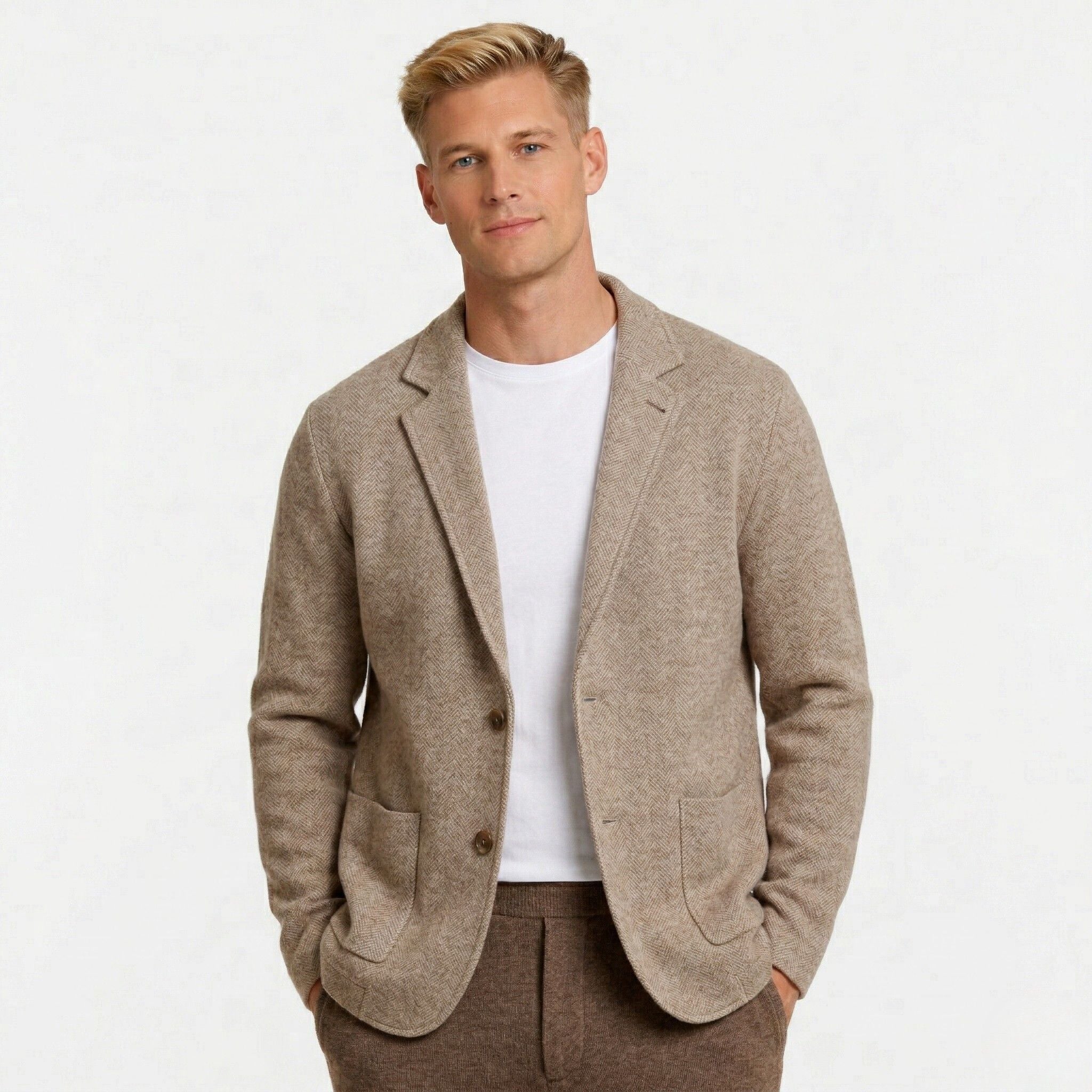 Men's Knitted Cardigan Notch Lapel Single-Button Blazer Regular Fit