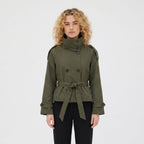 Women's Double-Breasted Trench Jacket Funnel Neck Tailored Fit
