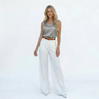 Women's Satin Top Sleeveless V-Neck Shell Relaxed Fit
