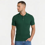 Men's Knit Polo Ribbed Short Sleeve Shirt Slim Fit
