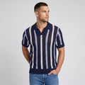 Men's Knit Polo Striped Crochet Short Sleeve Relaxed Fit
