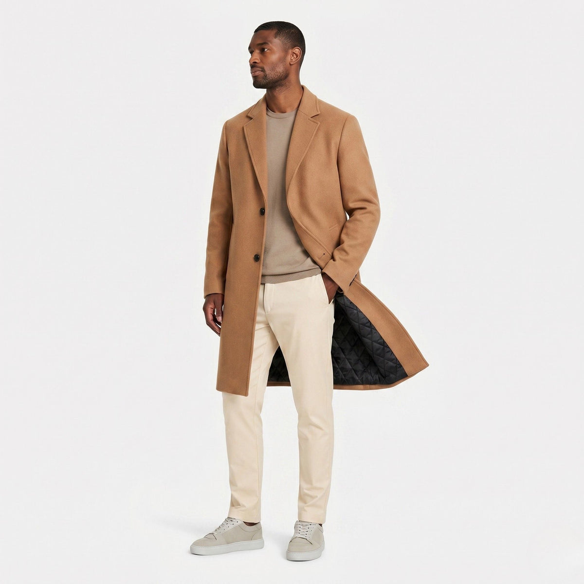 Men's Wool-Blend Overcoat Single-Breasted Notch Lapel  Tailored Fit