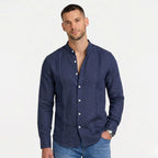 Men's Long Sleeve Shirt Mandarin Collar Pintuck Regular Fit