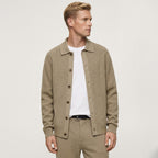 Men's Knit Cardigan Shirt Collar Button-Through Ribbed Regular Fit