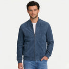 Men's Zip Bomber Jacket Ribbed Collar Regular Fit