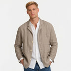 Men's Linen Jacket Notch Lapel Button-Front Blazer Relaxed Fit