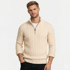 Men's Knit Jumper Cable Quarter-Zip Funnel Neck Regular Fit