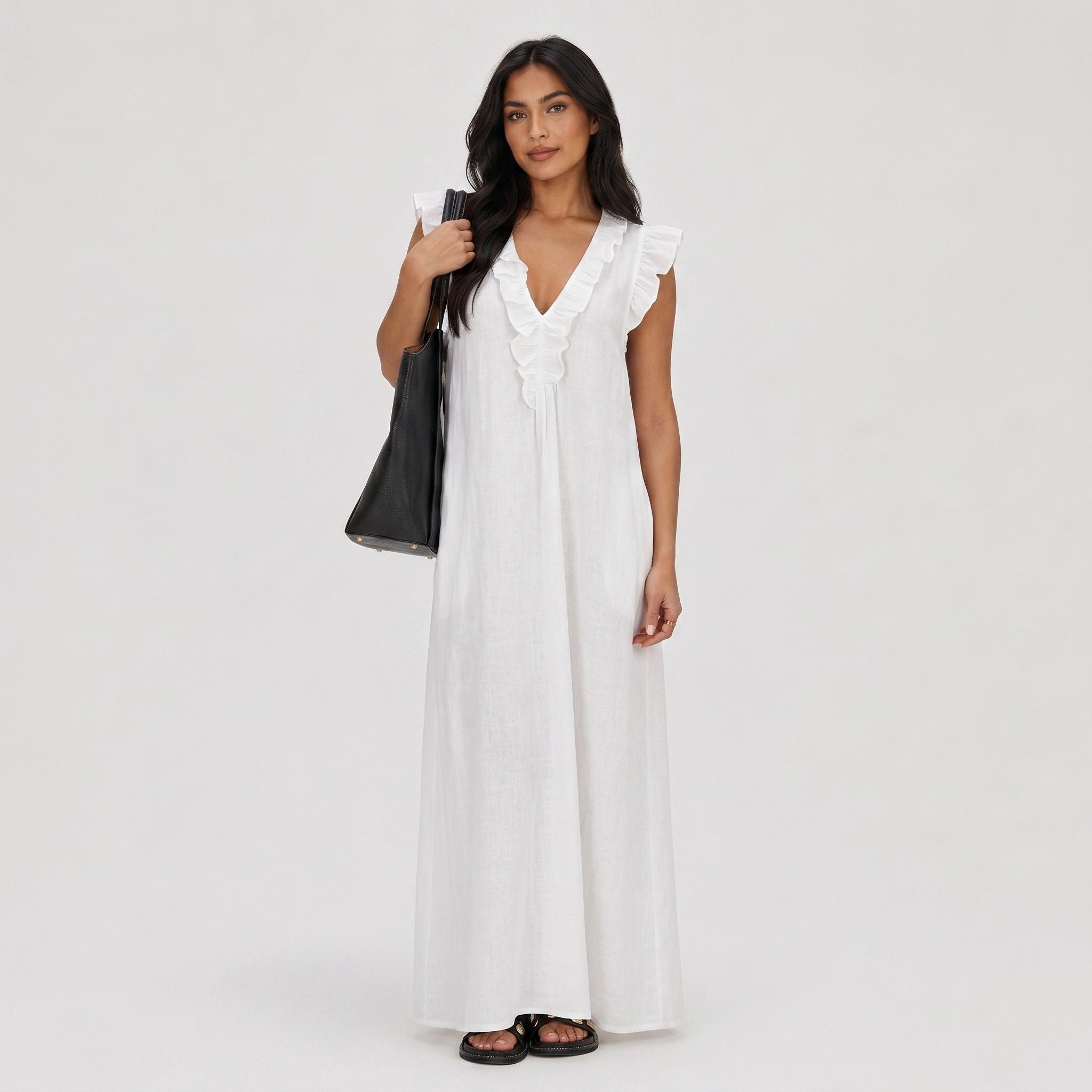 Women's Ruffle Maxi Dress Sleeveless Relaxed Fit