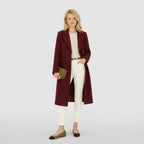 Women's Wool-Blend Coat Longline Flap Pockets Tailored Fit