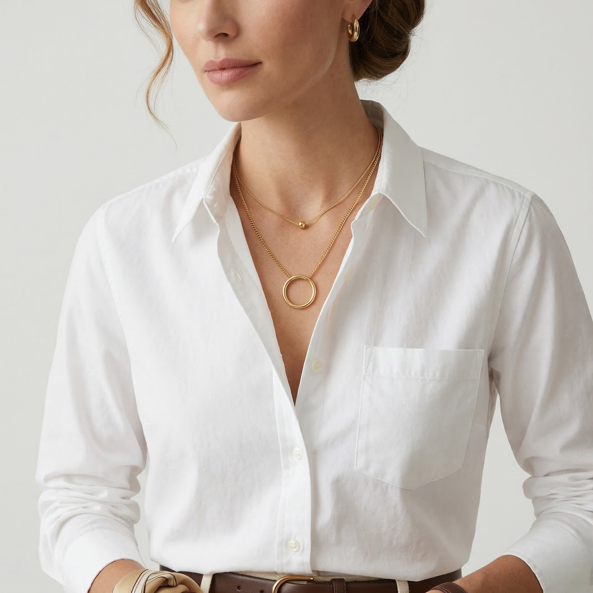 Women's Shirt Long Sleeve Point Collar Button-Down Relaxed Fit