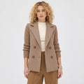 Women's Wool-Blend Jacket Double-Breasted Ribbed Sleeves Notch Lapel Tailored Fit