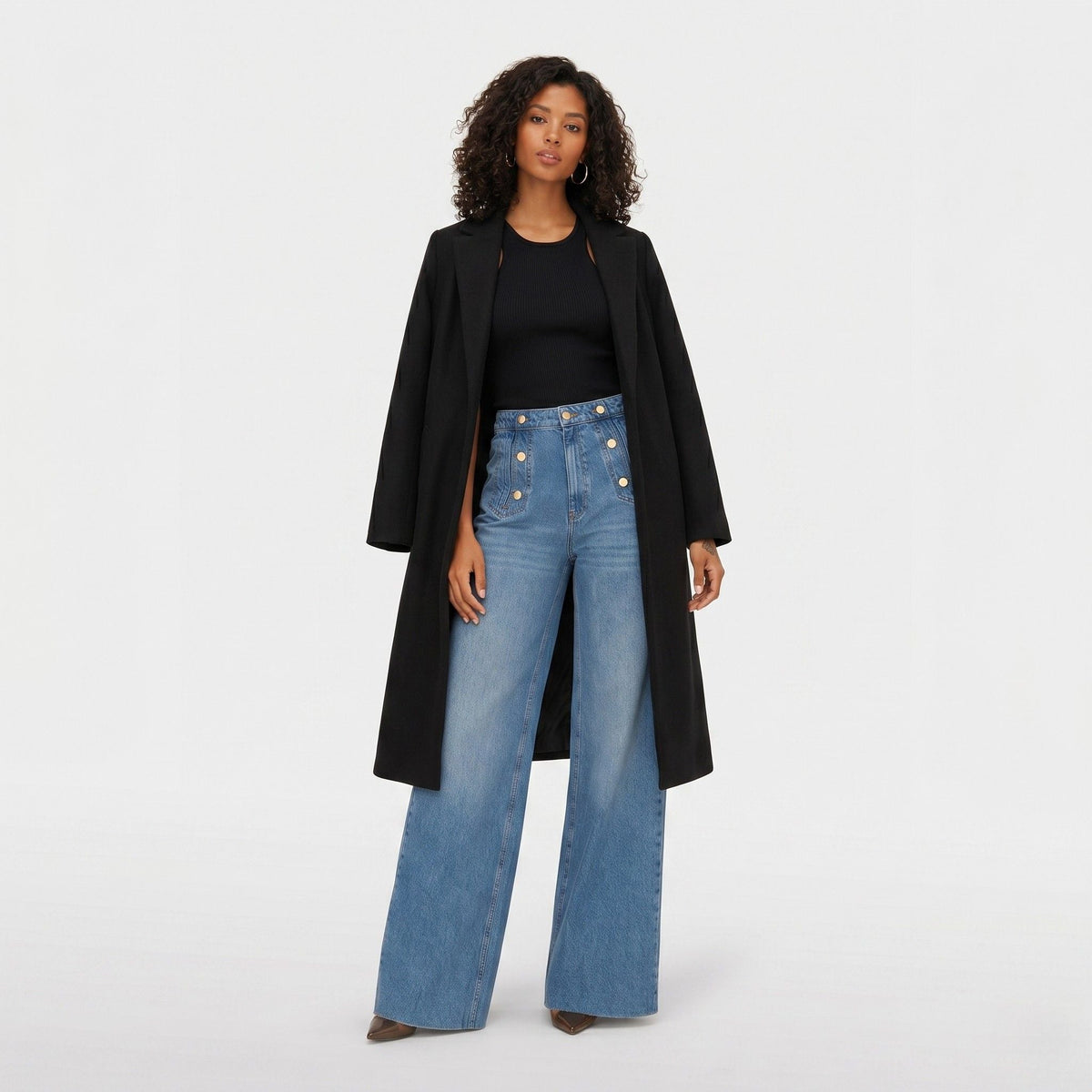 Women's Wool-Blend Coat Notch Lapel Relaxed Fit