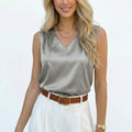 Women's Satin Top Sleeveless V-Neck Shell Relaxed Fit