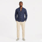 Men's Long Sleeve Shirt Mandarin Collar Pintuck Regular Fit