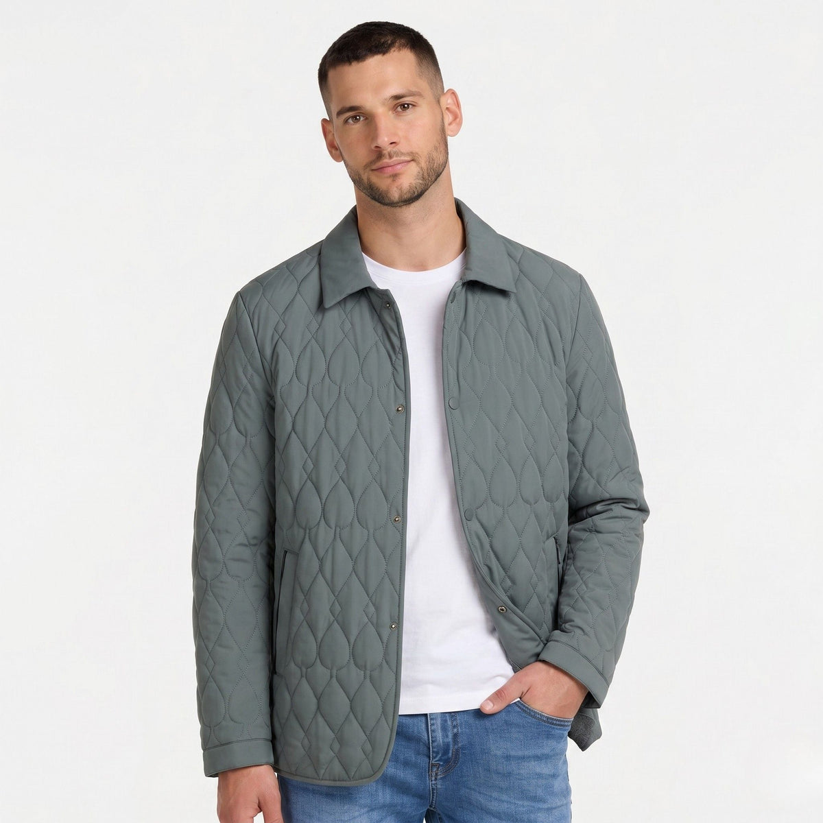 Men's Jacket Diamond Quilted Button Regular Fit