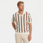 Men's Knit Polo Striped Crochet Short Sleeve Relaxed Fit