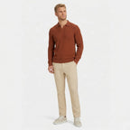 Men's Knit Polo Ribbed Long Sleeve Open Collar Regular Fit