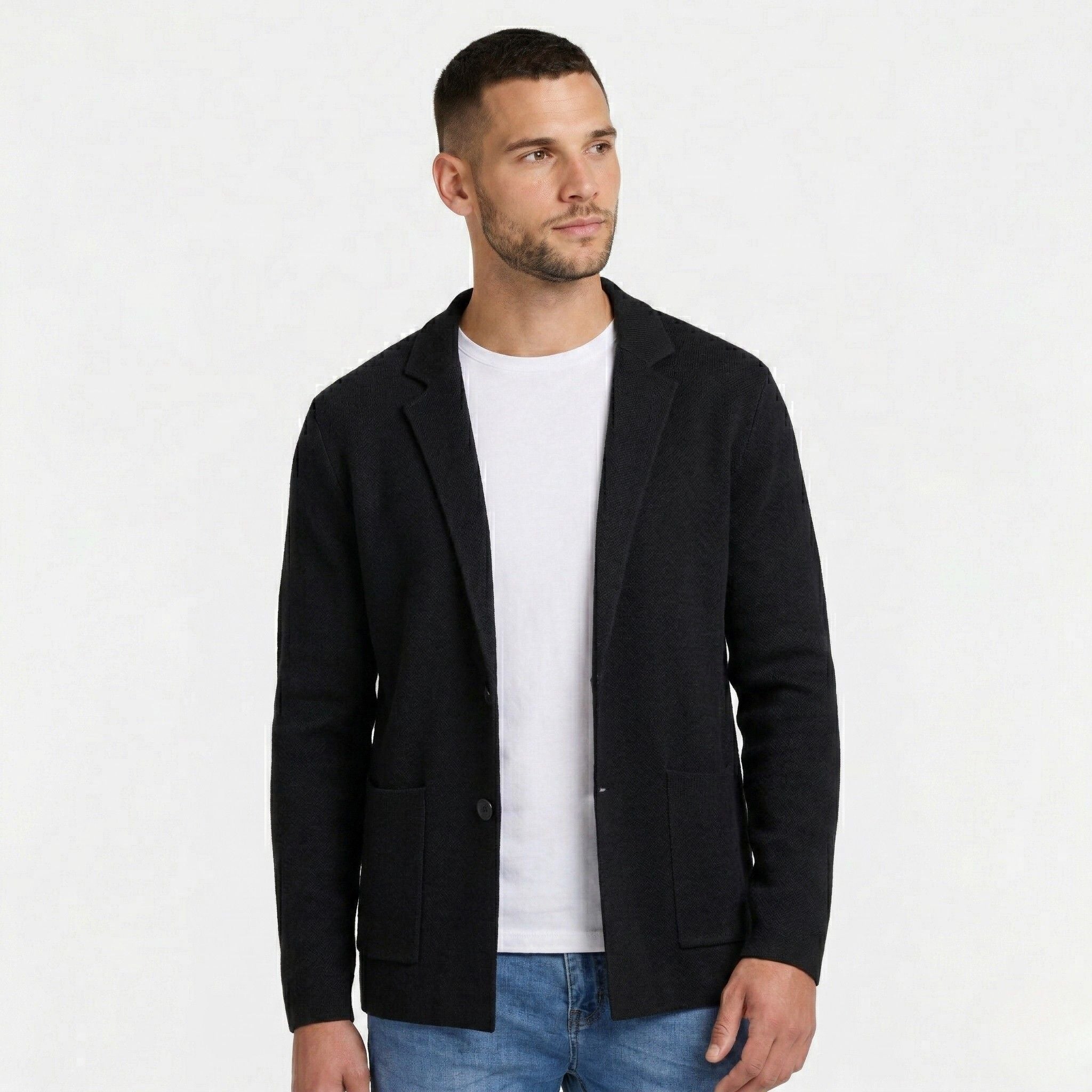 Men's Knitted Cardigan Notch Lapel Single-Button Blazer Regular Fit