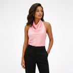 Women's Satin Top Halterneck Cowl Neck Backless